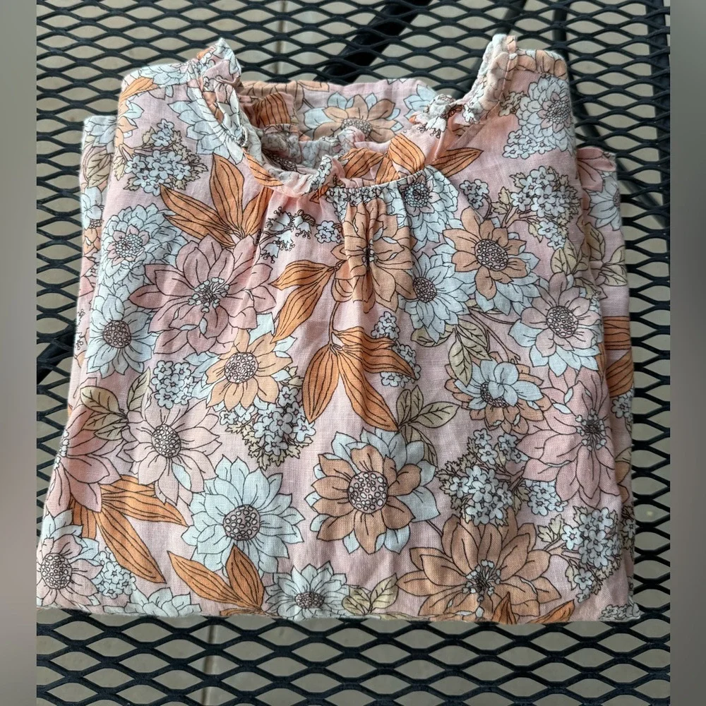 J. Crew Smocked puff-sleeve linen top in zinnia floral Size XL